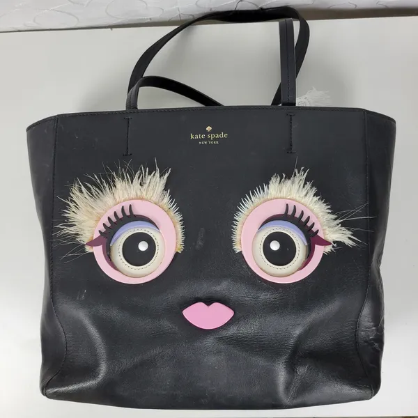 Kate Spade Womens Shoulder Bag Black Monster Eyes Hallie 100% Cow Leather Tote - Image 2