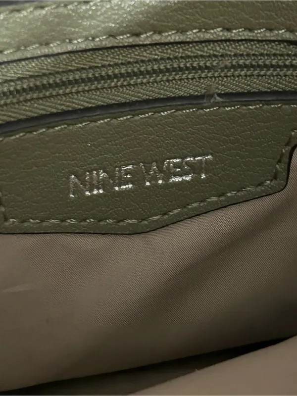 Nine West Olive Green Leather Multi-Pocket Satchel Shoulder Bag Handbag Purse - Image 12