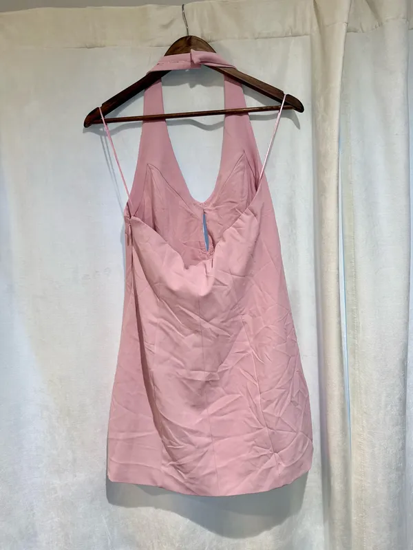 Abercrombie & Fitch Halter Neck Pink Mini Dress with Bow Details Size SP - Image 3