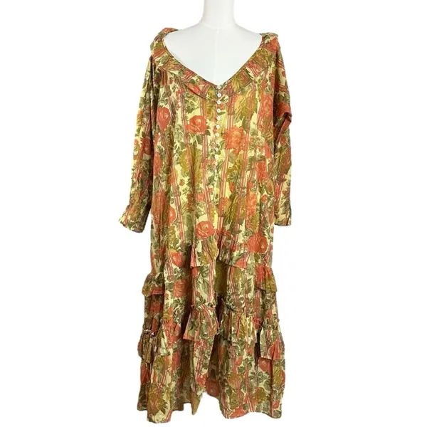 Free People Garden Wonders Maxi Dress Retro 70s Bohemian Floral Size Small - Image 7