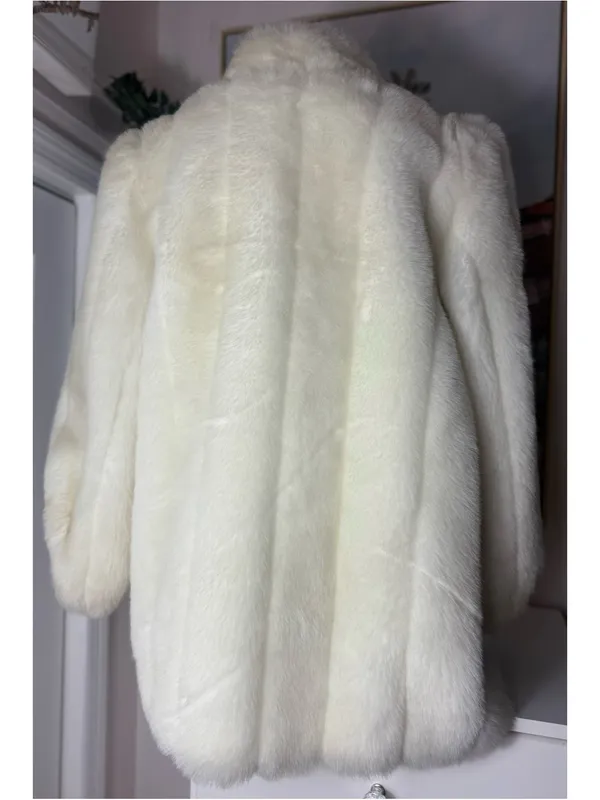 Vintage Women's Cream Faux Fur Jacket Front Button Made In USA Size XL Coat - Image 14