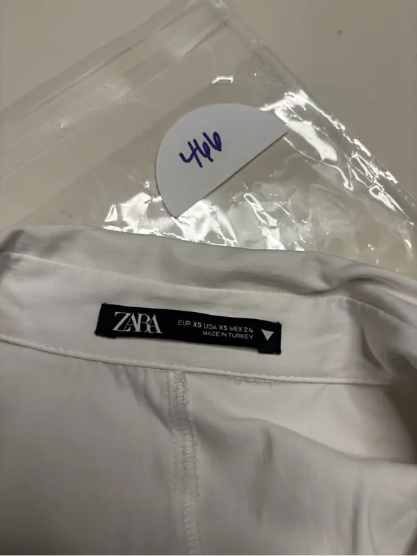 Zara Poplin Shirt Dress Mini White Knot Size XS Long Sleeve Bridal Shower Photos - Image 6