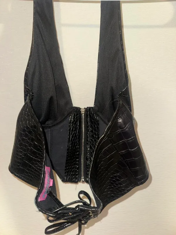 Edikted black crocodile textured corset top in a M - Image 3