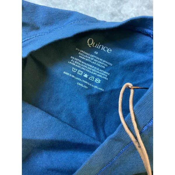 Quince Women Organic Cotton Stretch Long Sleeve Crew Neck Bodysuit Blue XS NEW - Image 4