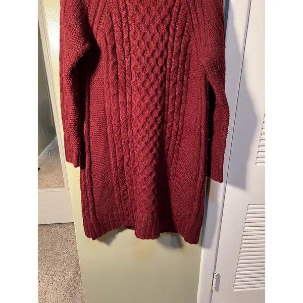 Banana Republic Women's Sz Large Sweater Dress Cowl Neck Burgundy Cableknit Wool - Image 4