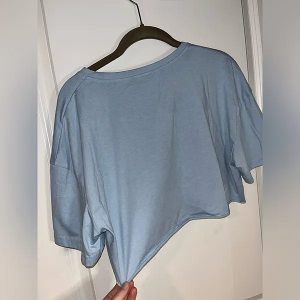 SHEIN Baby Blue Cropped Short Sleeve Tshirt Sun Moon Cloud Boho Size Medium - Image 7