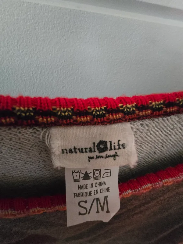 NATURAL LIFE Grey Top with Red and Navy Crochet Trim S/M - Image 4
