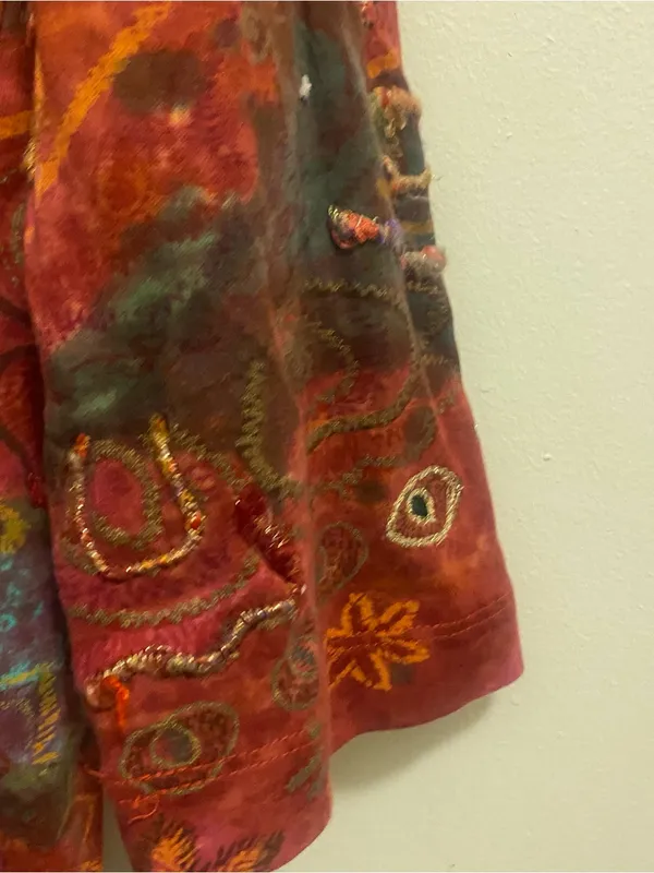 Chico’s Chicos Womens Size 1 L 42” Top Blouse Shirt Red Marble Embroidered Boho - Image 5
