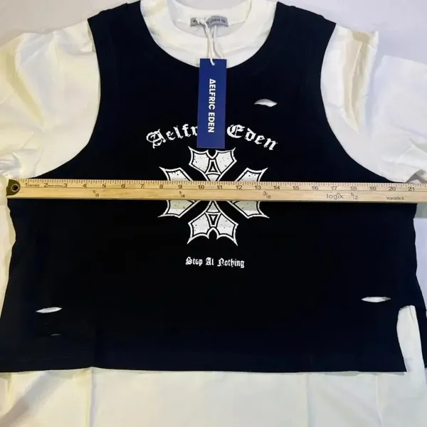 Aelfric Eden Punk Emo‎ Goth Preppy Oversized Distressed T Shirt Vest XS NWT - Image 4