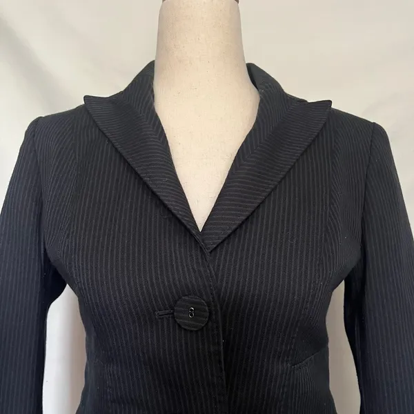 Y2K Anne Klein Pinstripe Womens Blazer Sz OP Career Quiet Luxury Academia Gray - Image 3