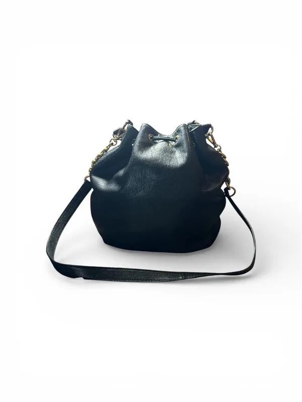 MICHAEL Michael Kors Black Leather Drawstring Bucket Bag - Image 3