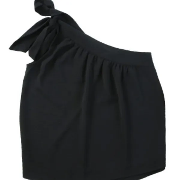 NEW Black Asymmetric One Shoulder Tied with Bow Sash Pleated Blouse L - Image 10