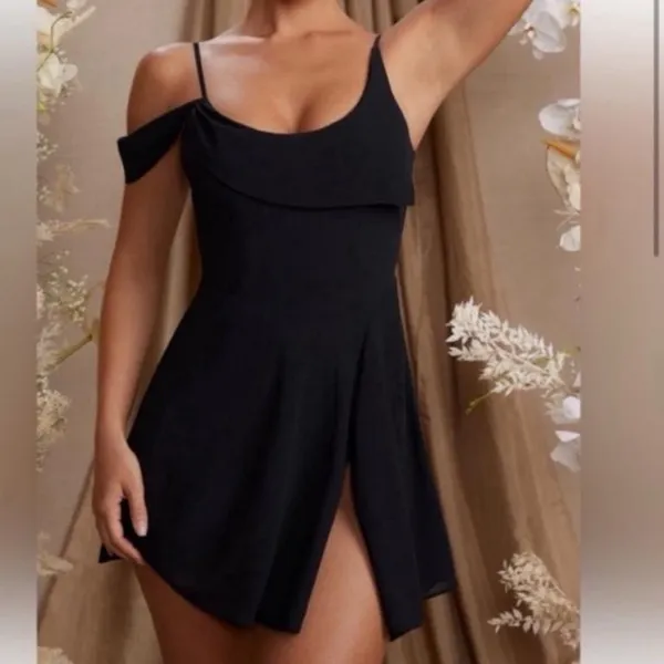 NWT Oh Polly Elegant Black mini Dress with off-shoulder design, size 6 - Image 8