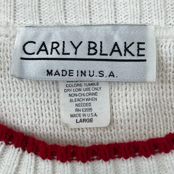 Vintage Carly Blake American Flag USA Ribbed Hem Crew Neck Sweater Large - Image 6