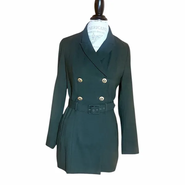 Rina Rossi Wool Forest Green Military Style Double Breasted Belted Jacket Sz 8 - Image 7