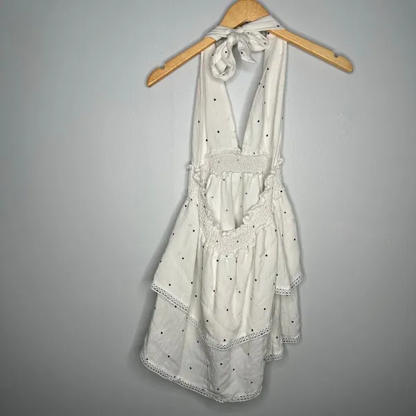 Superdown Women's Emilia Ruffle Halter Mini Dress White + Black Polka Dot Size M - Image 5