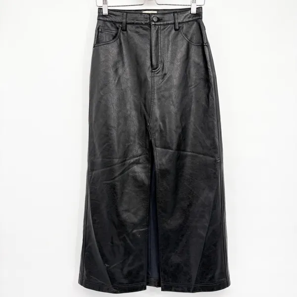 Pilcro Anthropologie Womens Black Faux Leather The Madi Front Slit Maxi Skirt 2 - Image 3