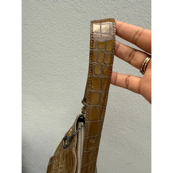 Brighton Croc Olive Green‎ Shoulder Bag Purse Zipper Charm And Dust bag B - Image 5
