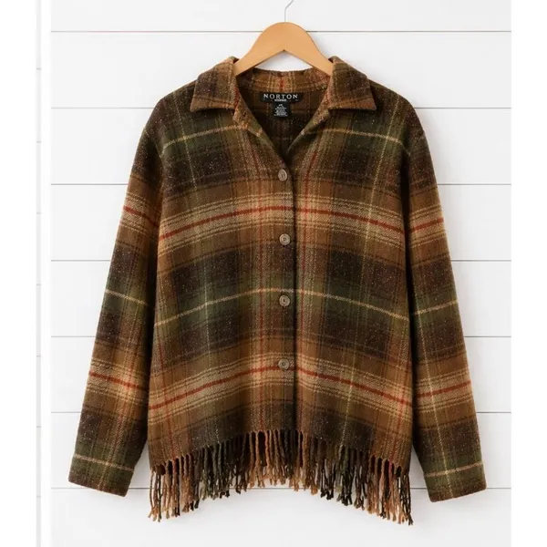 Norton Studios Vintage Wool fringe crop button down size 4 petite Brown - Image 7