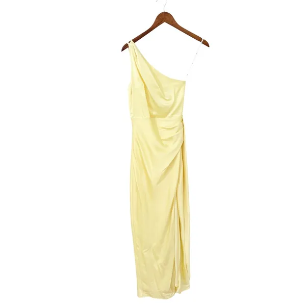 Lulus Signature Elegance Pale Yellow Satin One-Shoulder Maxi Dress size XS NWT - Image 5