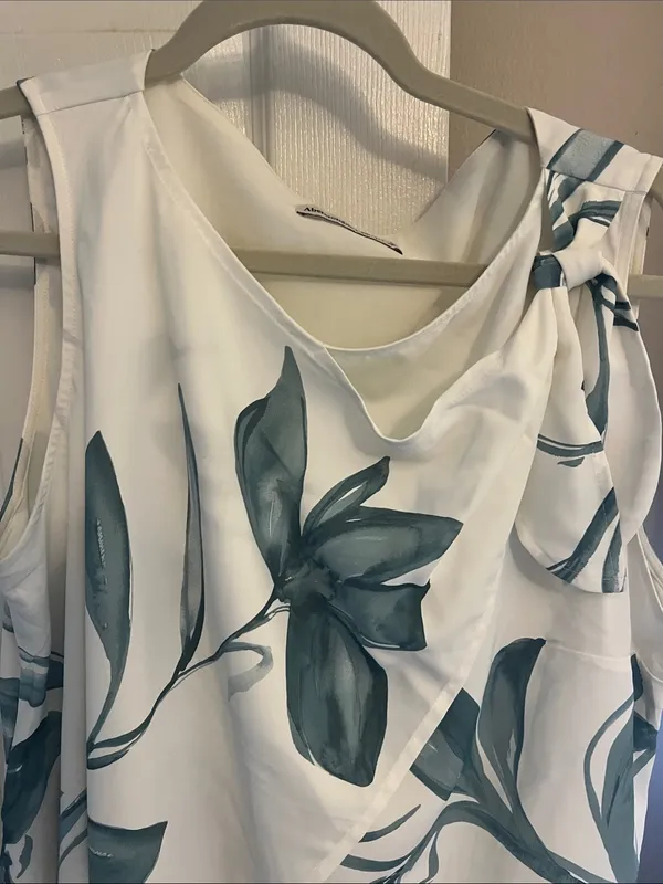 Abercrombie & Fitch White Tank Top with Teal Floral Print - Image 2