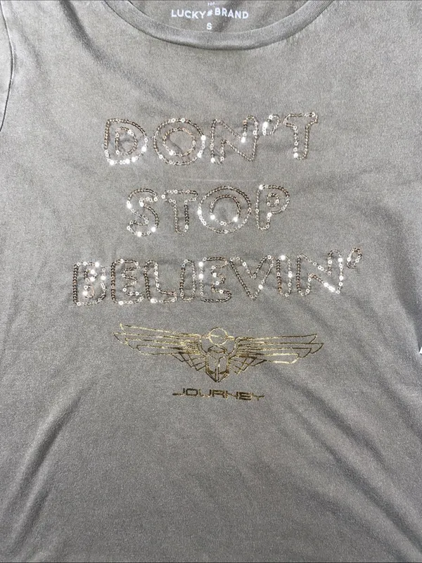 Lucky Brand Journey Olive Green Short Sleeve Tee with Gold Foil & Sequins - Image 4