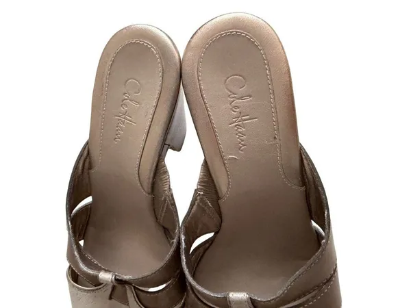 COLE HAAN Light Bronze Brown Silver Leather Sandals Heels Size 7 - Image 5