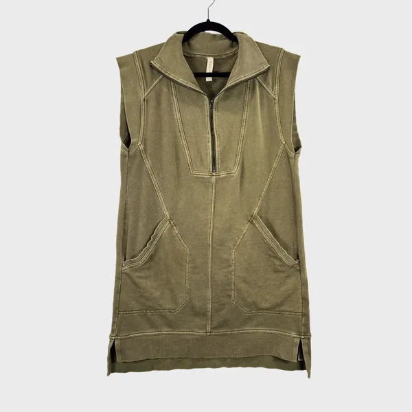 Anthropologie Daily Practice Mini Dress Green Meru Zip Front Sleeveless Medium - Image 2