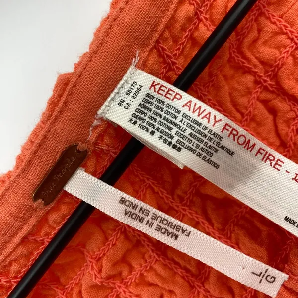 Free People 2 Piece Set Smocked Cropped Tank High Waist Mini Orange Womens Large - Image 8