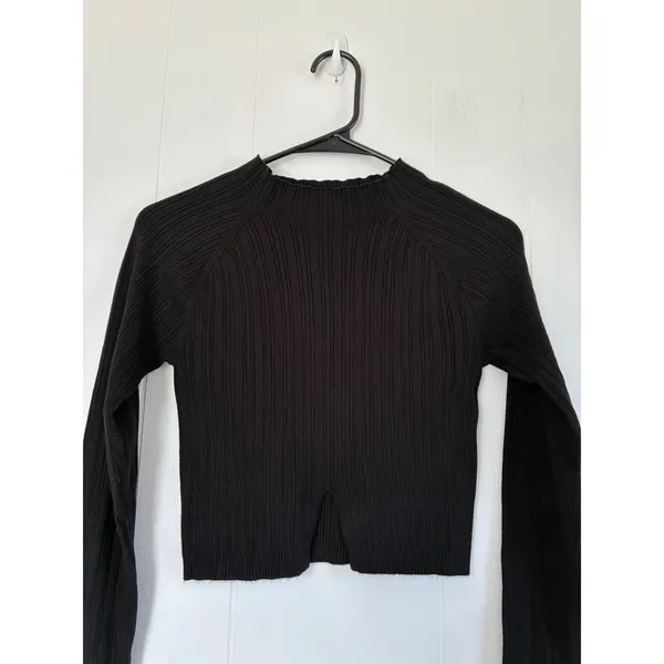 NWT Garage Jet Black Ribbed Mock Neck Crop‎ Bodycon Sweater NWT Size Medium - Image 2