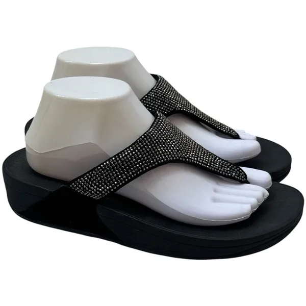 Fitflop‎ Black Silver Beaded Platform Sandal Capsule Breathable Comfort 9 - Image 6