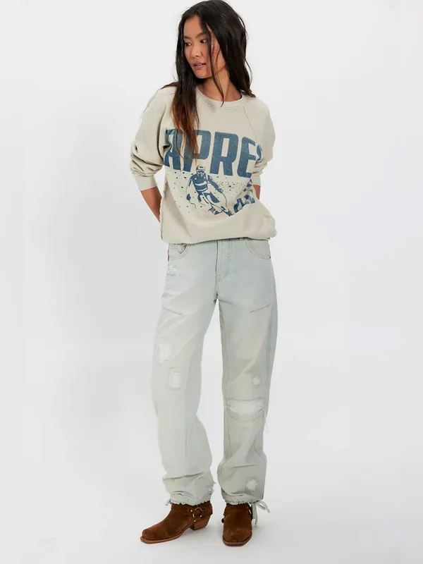 NEW Free People Retro Brand Apres Ski Pullover Crewneck 100% Cotton - Size XS - Image 2