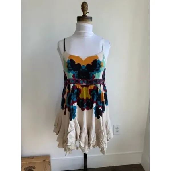 Free People Women's Sweet Lucy Slip Sun Dress Embroidered Tasseled Size XS Multi - Image 10