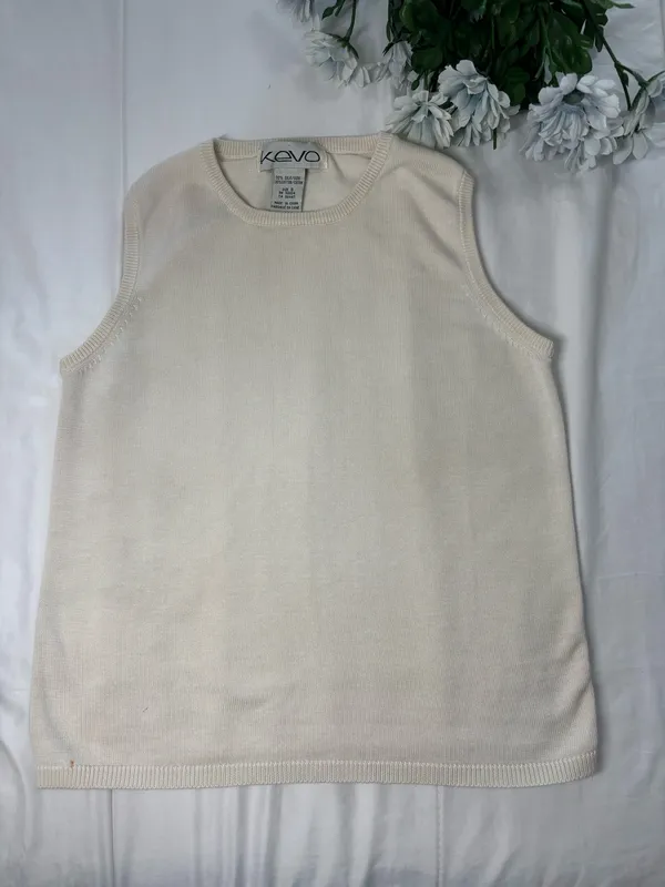 Kevo Vintage 90s Silk Cotton Knit Sweater Vest Top Cream White Small Quiet Luxury - Image 2