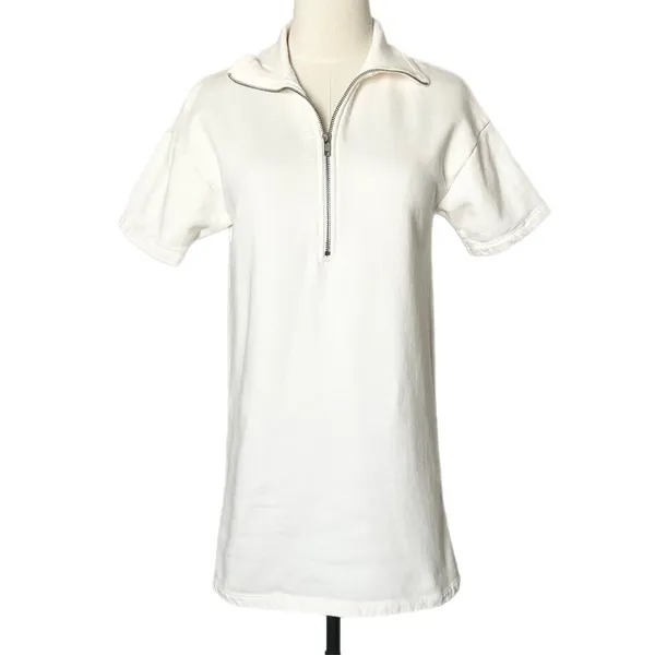 Reformation Hampton Sweat Mini Dress White Organic Cotton Fleece Half Zip XS - Image 2