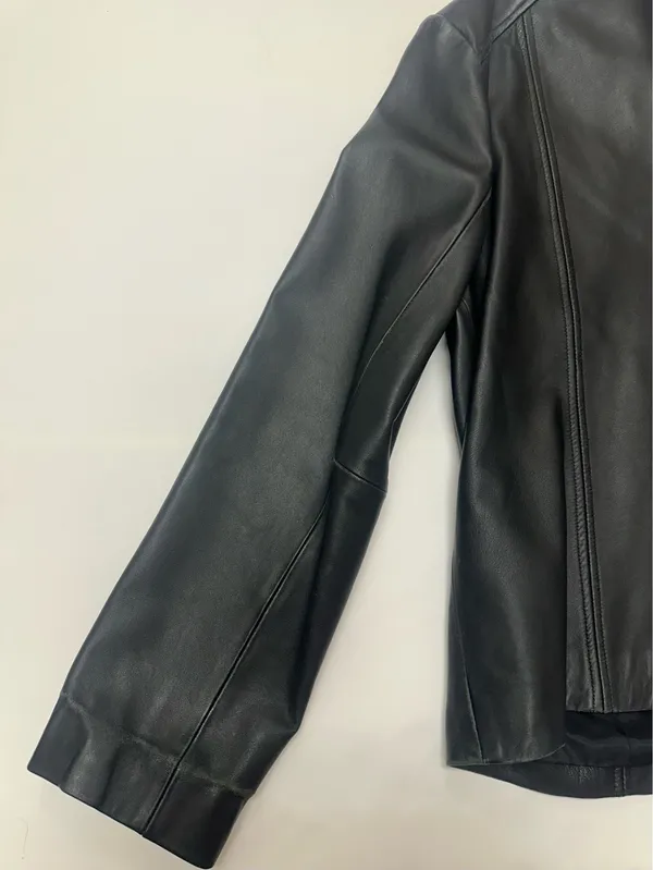 MLC Black Leather Zipper Jacket with Pockets and Acetate Lining | Size XL - Image 8
