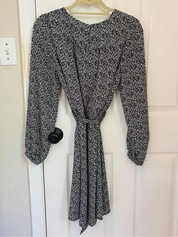 LOFT Ruffle Yolk Neck Tie Waist Long-Sleeve Floral Print Dress - Image 6