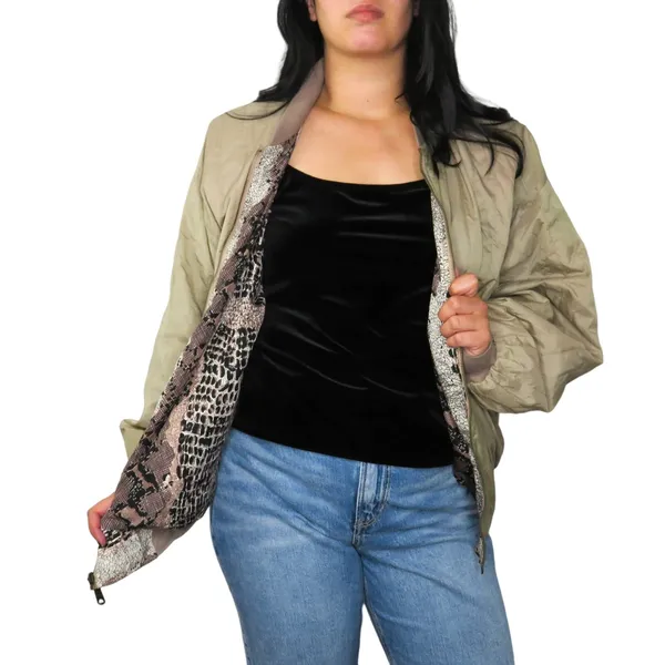1980s Vintage Brown Snakeskin Reversible Bomber Jacket Large - Image 8