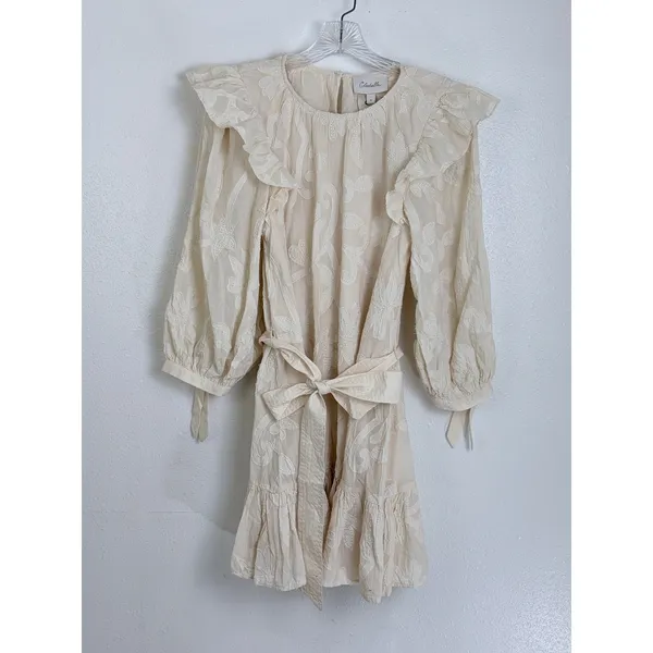 NWT Cleobella Alana Mini Dress Cream Embroidered Organic Cotton Ruffle S - Image 2