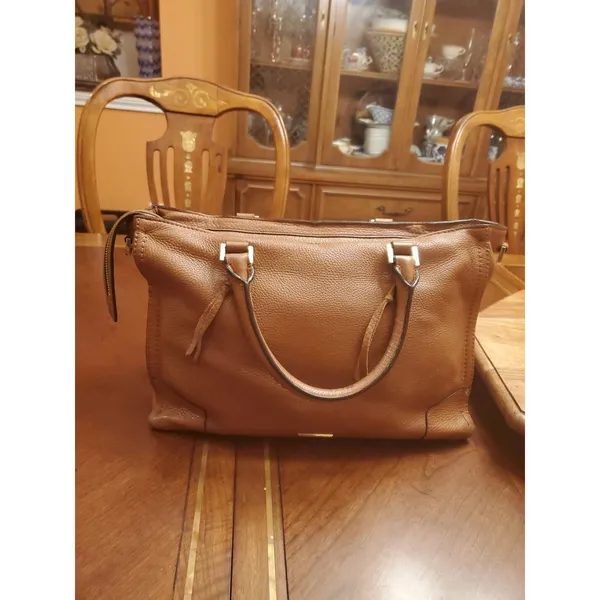 Rebecca Minkoff BROWN Soft Leather Pocket Zipper Top Handles Shoulder Bag - Image 5