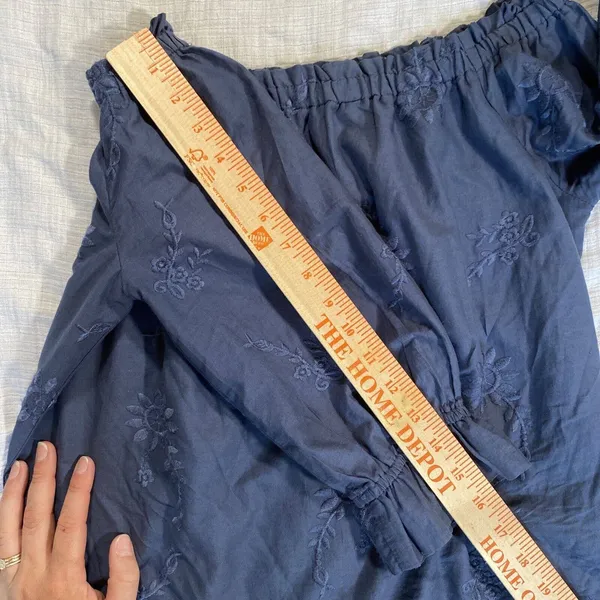 Abercrombie &‎ Fitch Off the Shoulder Blue Embroidered Loose Fit Dress Small - Image 11