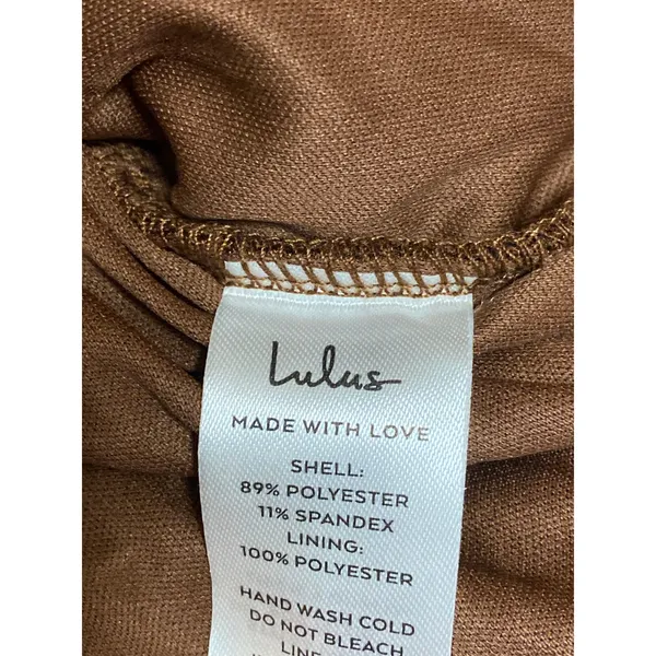 NEW Lulus Brown Ruched Draped Off the Shoulder Long Sleeve Mini Bodycon Dress XL - Image 6