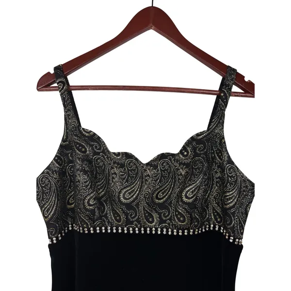 Vintage Betsy & Adam Dress 12 Black‎ Gold Velvet Formal Whimsygoth Paisley 90s - Image 5