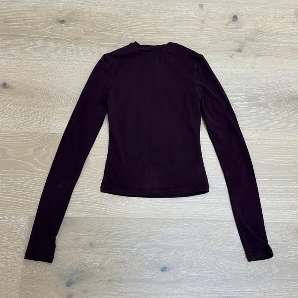 SKIMS Tee Crew Neck Long Sleeve Size XXS Burgundy Plum - Image 3