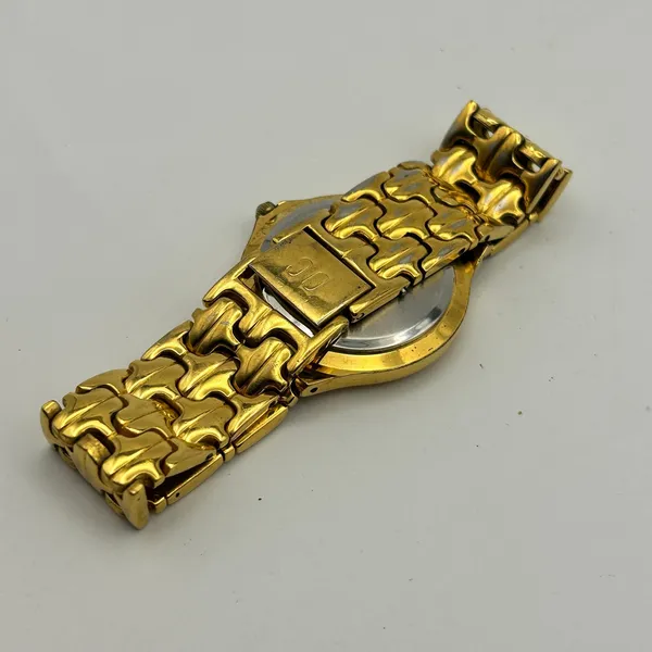 Vintage Oleg Cassini Gold-tone Basket Weave Quartz Watch, Working New Battery - Image 6