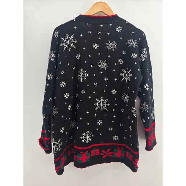 Classic Elements Sweater Womens Large Ugly Christmas Teddy Bear Snowman Black - Image 4