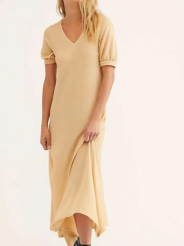 Free People Beach Tan Maxi Knit Dress Size XS Boho Beachy Festival V Neck - Image 3