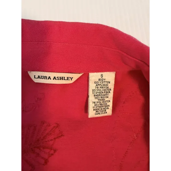 Laura Ashley Womens Pink‎ Embroidered Floral Applique Denim Jacket Small Spring - Image 7