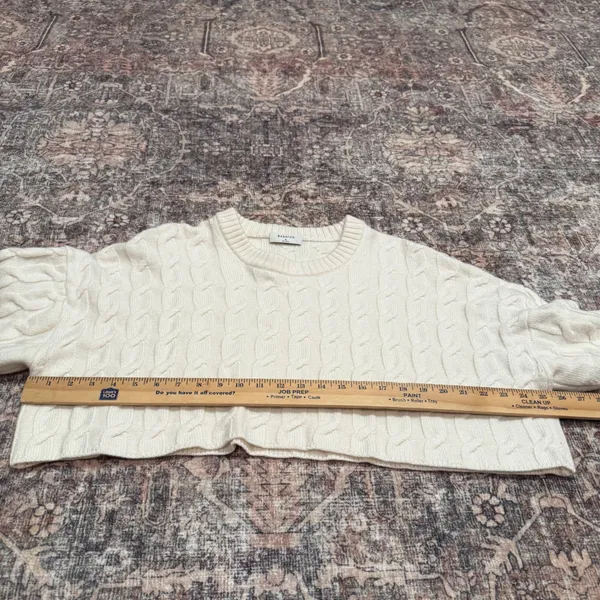 Aritzia Babaton Peggy‎ Cream Cable Knit Cropped Sweater Wool Minimal Size XL - Image 7