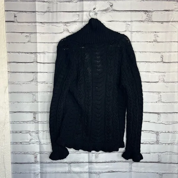 Vintage Lauren Ralph Lauren Black Cotton Puff-Sleeve Button Front Cardigan M Y2K - Image 11